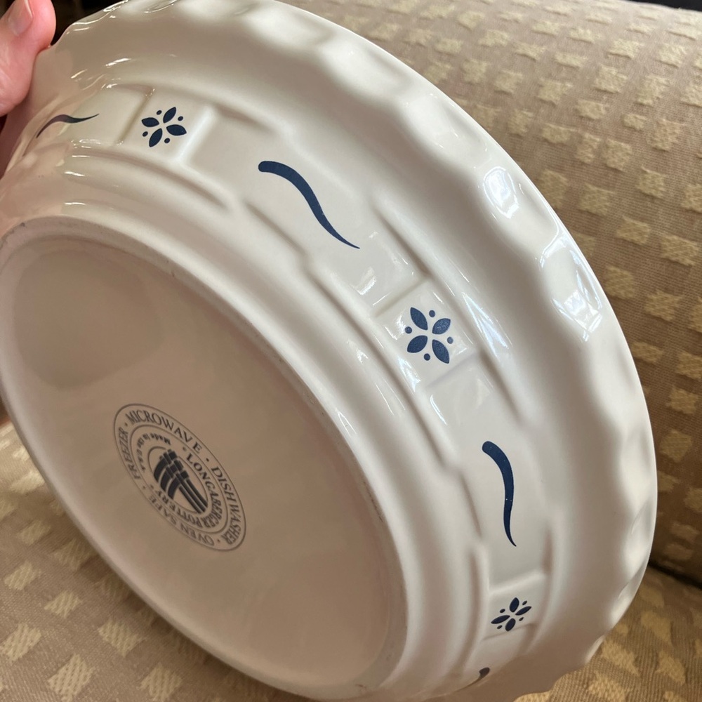 Vintage Longaberger Pottery Off-White Ceramic Pie Pan Plate 10 inches - Picture 13 of 16